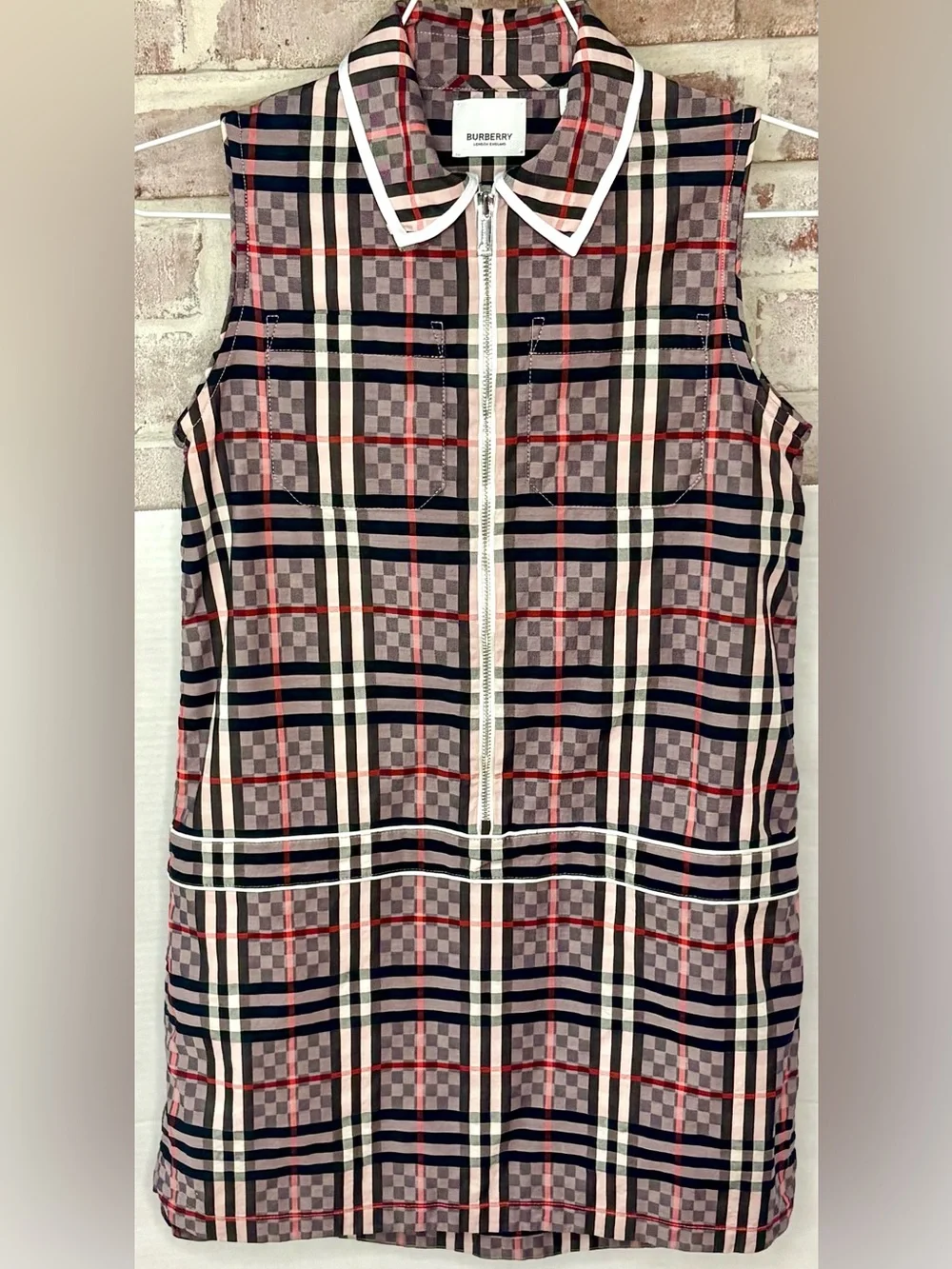 Burberry Girl's Carlotta Checkerboard Plaid Collared Sleeveless Dress size 10Y